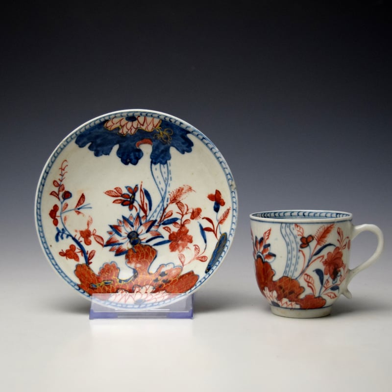 Rare Tobacco Leaf Pattern Coffee Cup and Saucer c1775-80