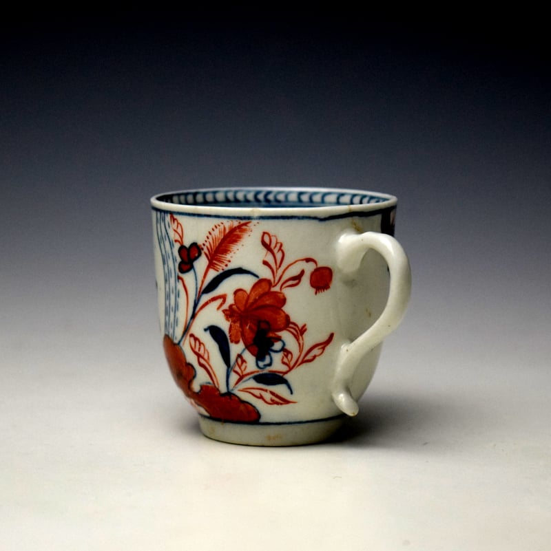 Lowestoft Tobacco Leaf Pattern Coffee Cup and Saucer c1775-80 (6)