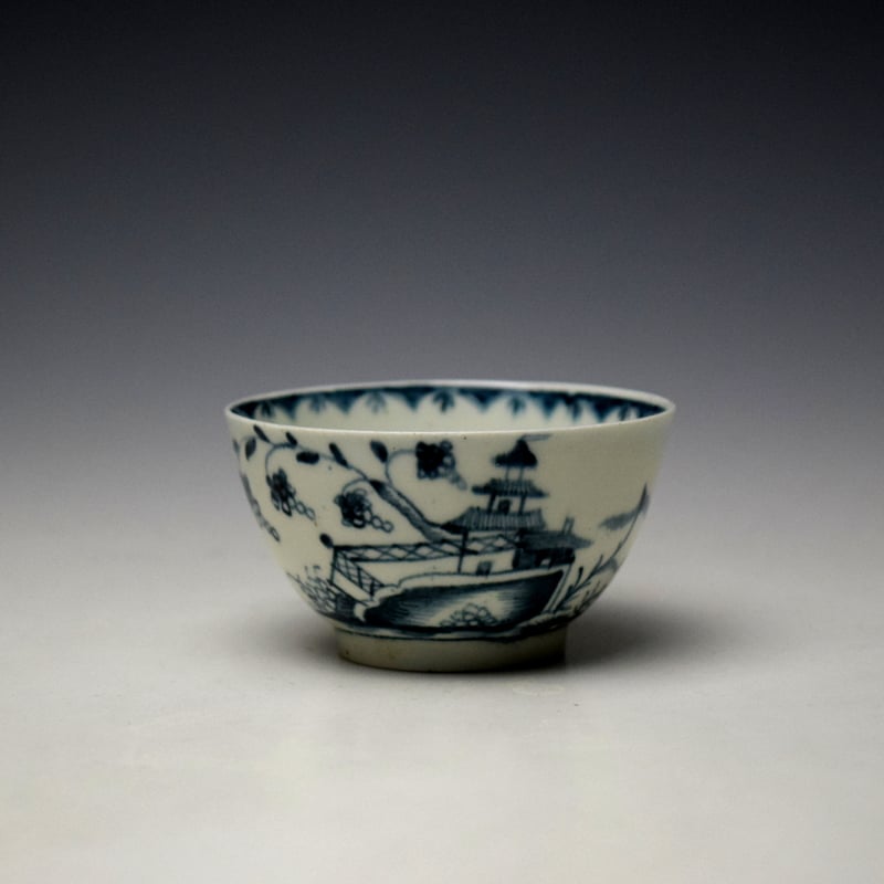 Lowestoft Trellis Fence and Pagoda Pattern Teabowl and Saucer c1767-72 (2)