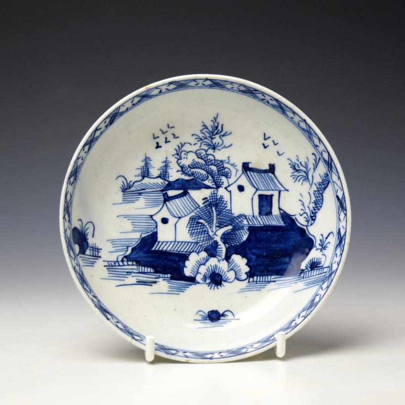 Lowestoft Two House Landscape Pattern Coffee Cup and Saucer c1785-90 (10)