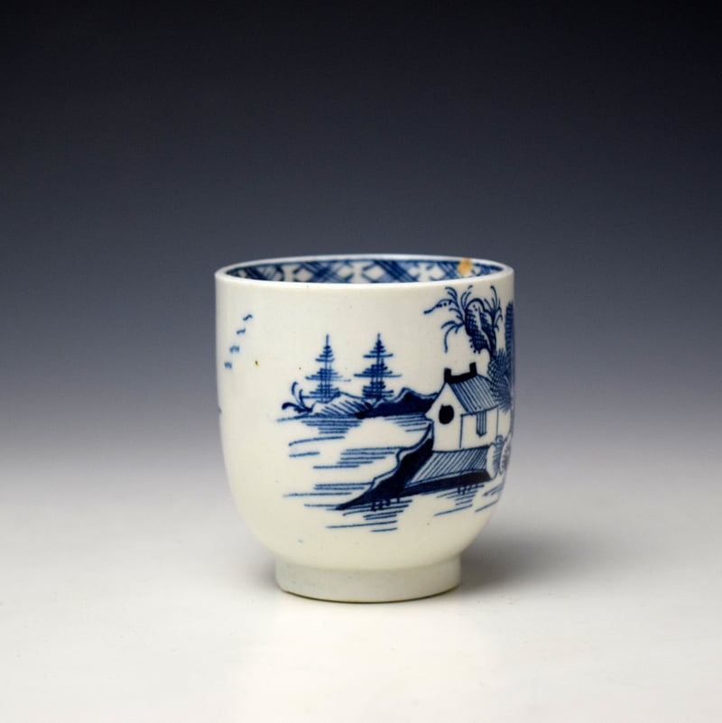 Lowestoft Two House Landscape Pattern Coffee Cup and Saucer c1785-90 (3)