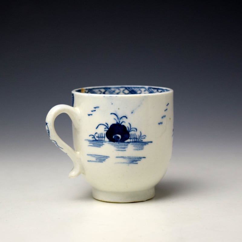 Lowestoft Two House Landscape Pattern Coffee Cup and Saucer c1785-90 (4)