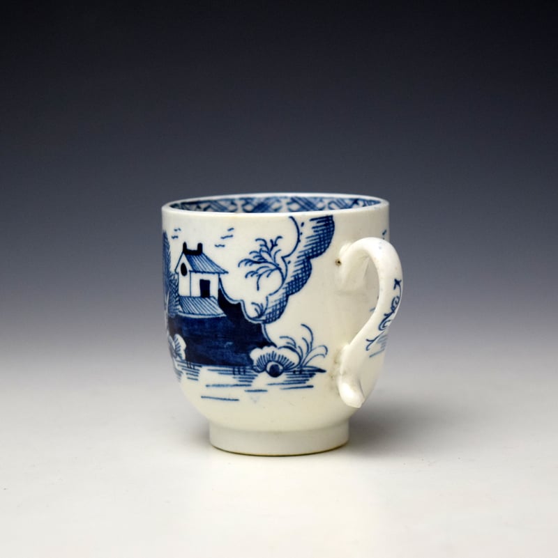Lowestoft Two House Landscape Pattern Coffee Cup and Saucer c1785-90 (6)