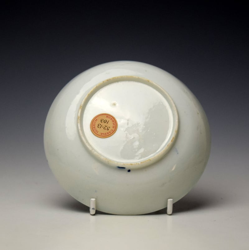 Lowestoft Two House Landscape Pattern Saucer c1785-90 Ex Norwich Castle Museum Collection (2)