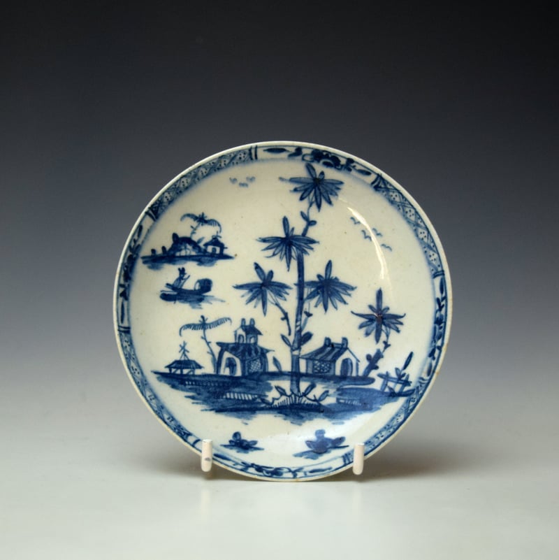 Early Very Rare Two House and Tall Trees Pattern Saucer c1760-63