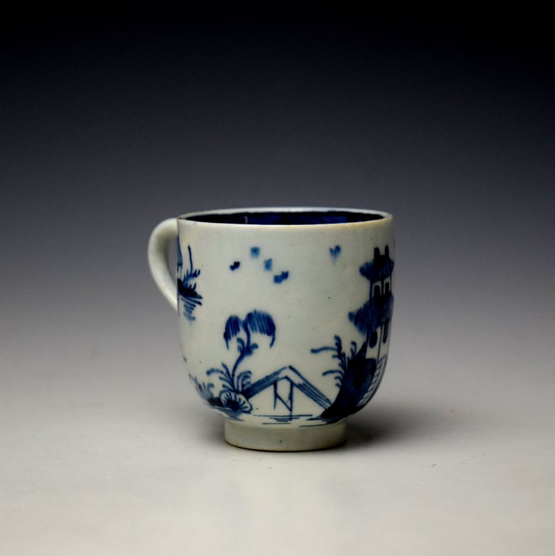 Lowestoft Two Pagoda and Cherry Tree Pattern Coffee Cup and Saucer c1790-95 (4)