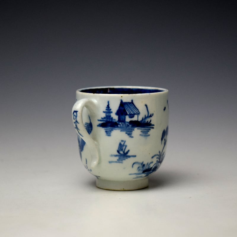 Lowestoft Two Pagoda and Cherry Tree Pattern Coffee Cup and Saucer c1790-95 (5)