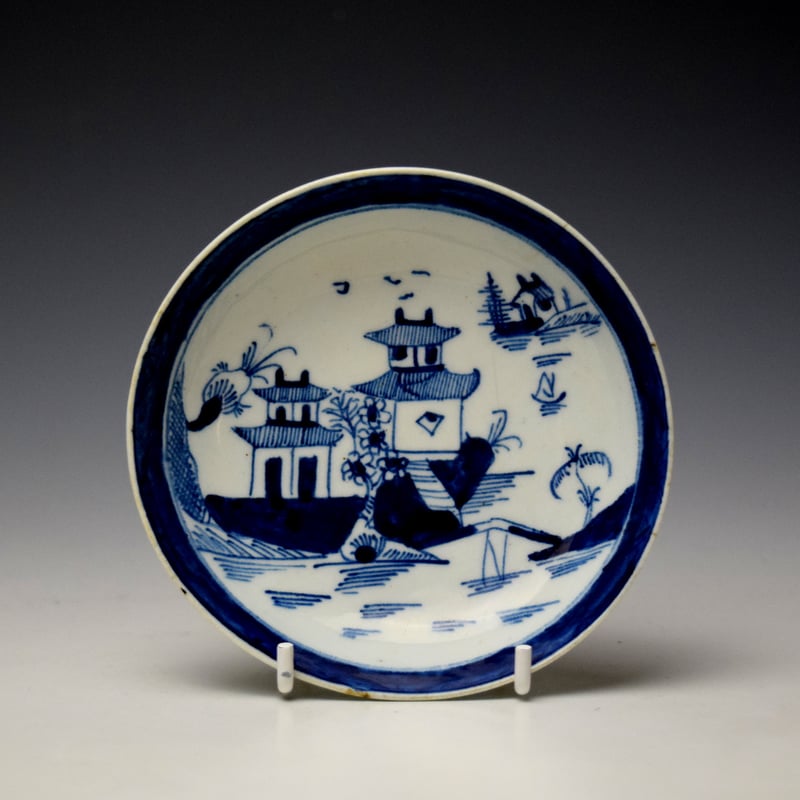 Lowestoft Two Pagoda and Cherry Tree Pattern Coffee Cup and Saucer c1790-95 (9)