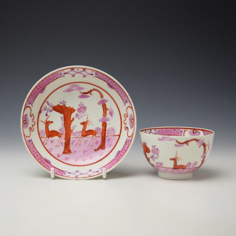 Very Rare Two Stag Pattern Teabowl and Saucer c1785