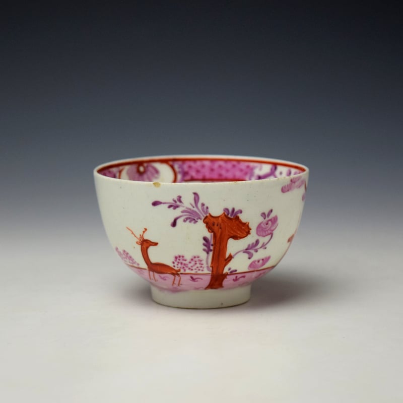Lowestoft Two Stag Pattern Teabowl and Saucer c1785 (2)