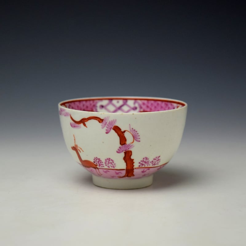 Lowestoft Two Stag Pattern Teabowl and Saucer c1785 (5)