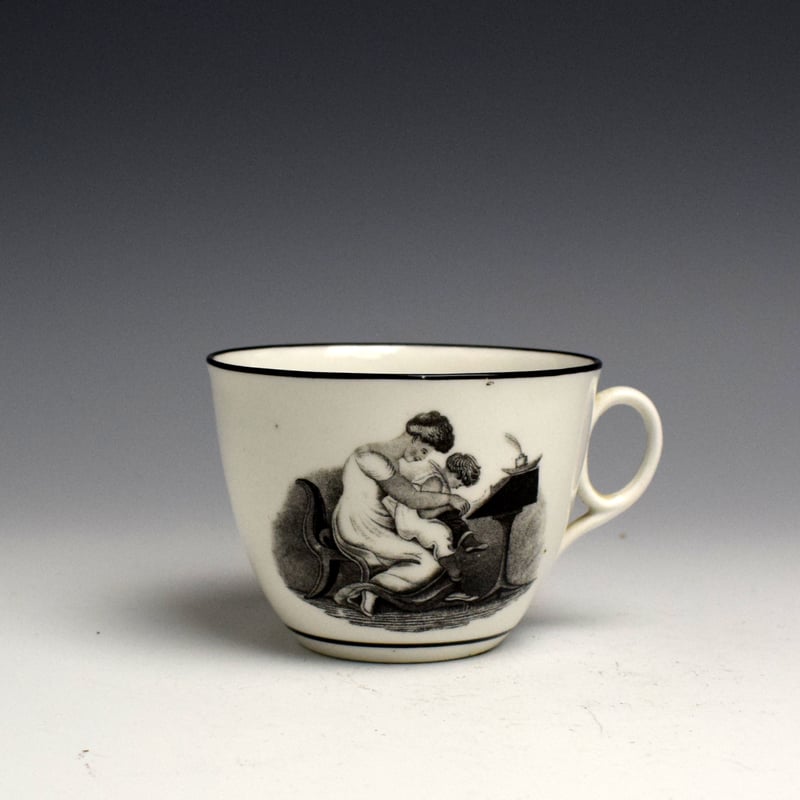 Newhall Black Printed Pattern 1109 Cup and Saucer c1820 (4)