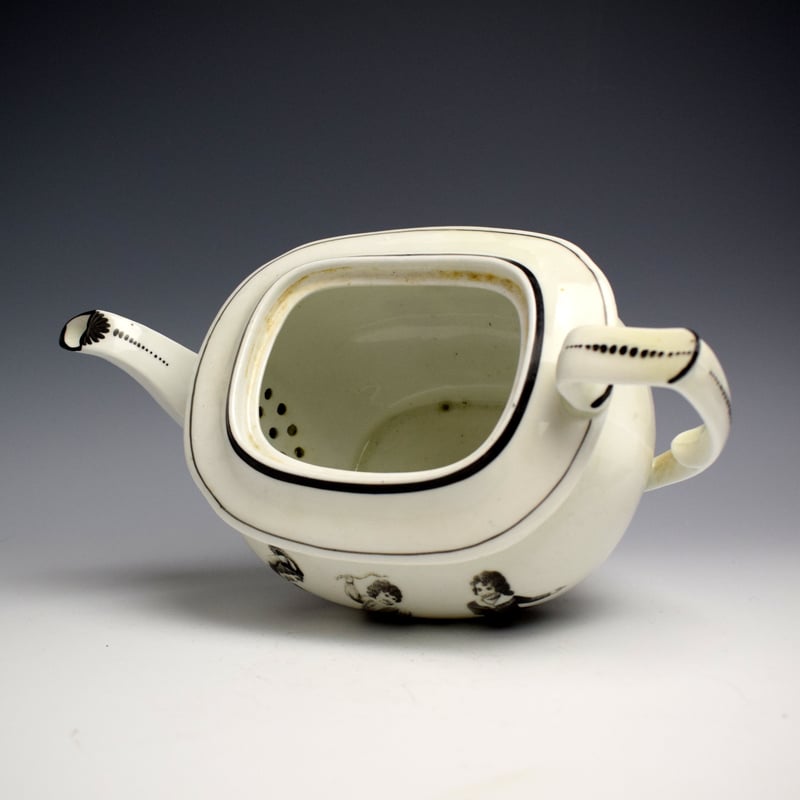 Newhall Black Printed Teapot, Cover and Standc1820 (2)