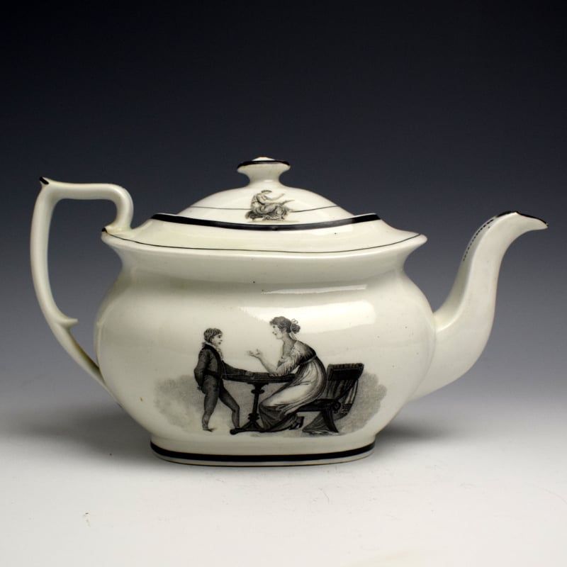 Newhall Black Printed Teapot, Cover and Standc1820 (7)