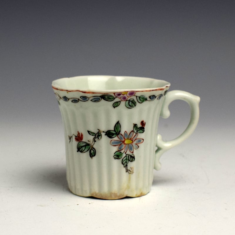 Rare Early Worcester Ribbed Floral Pattern Coffee Cup c1753 (1)