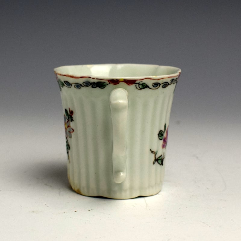 Rare Early Worcester Ribbed Floral Pattern Coffee Cup c1753 (3)