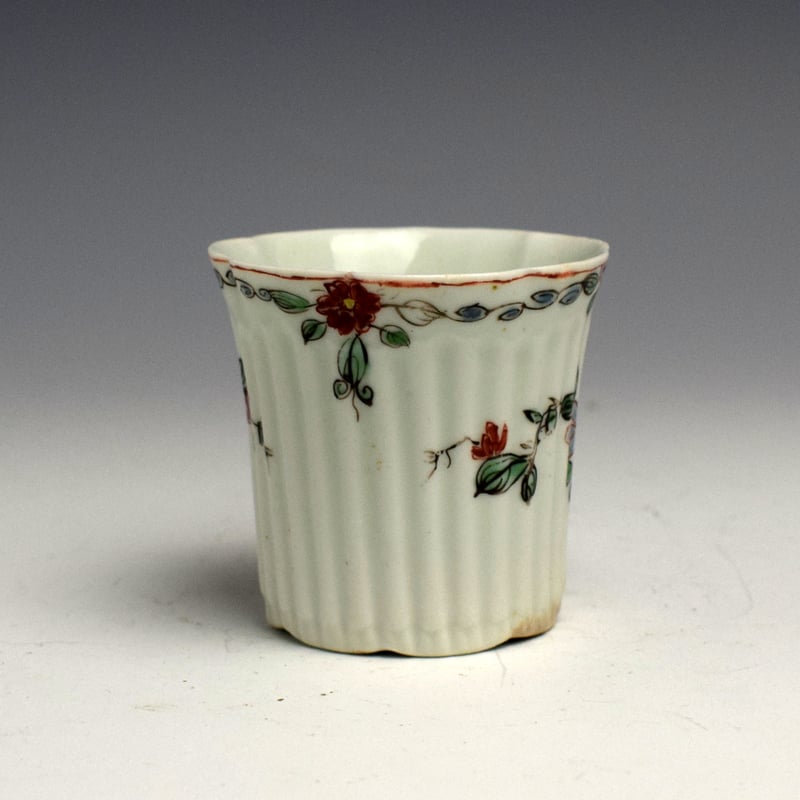 Rare Early Worcester Ribbed Floral Pattern Coffee Cup c1753 (4)