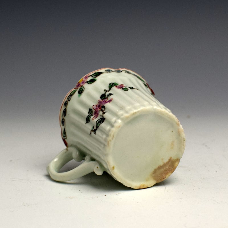 Rare Early Worcester Ribbed Floral Pattern Coffee Cup c1753 (6)