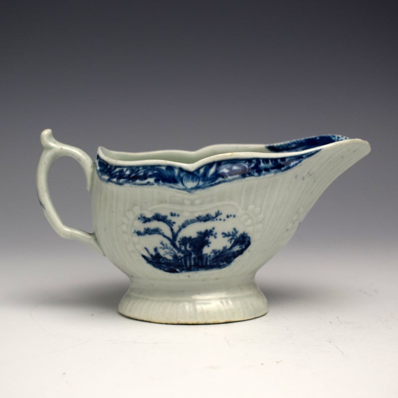 Rare Isleworth Little Fisherman Pattern Small Sauceboat c1768-75 (1)