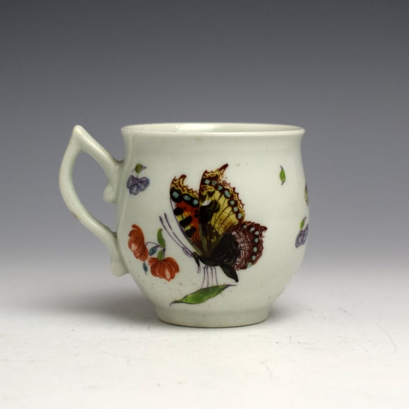 Rare Worcester Rose and Butterfly Pattern Bell-shaped Coffee Cup c1758-60 (1)