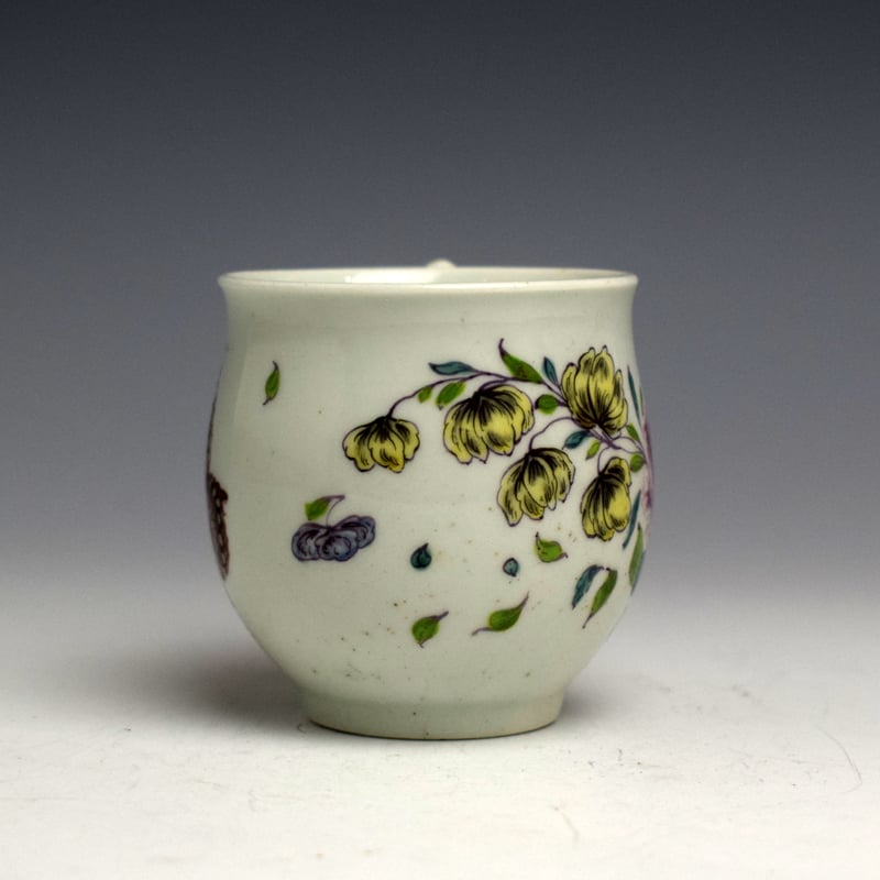 Rare Worcester Rose and Butterfly Pattern Bell-shaped Coffee Cup c1758-60 (2)
