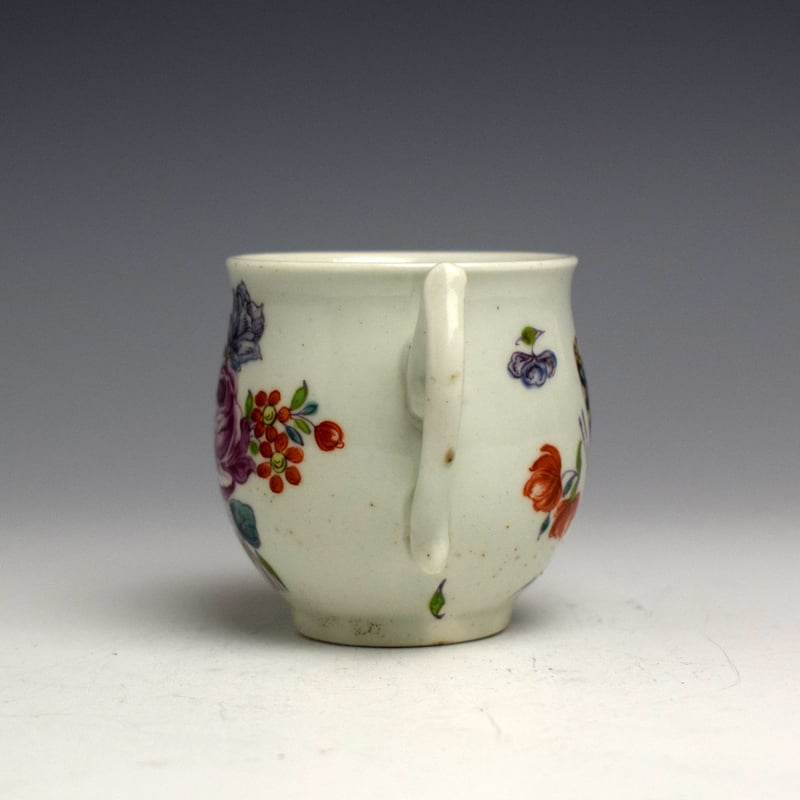 Rare Worcester Rose and Butterfly Pattern Bell-shaped Coffee Cup c1758-60 (3)