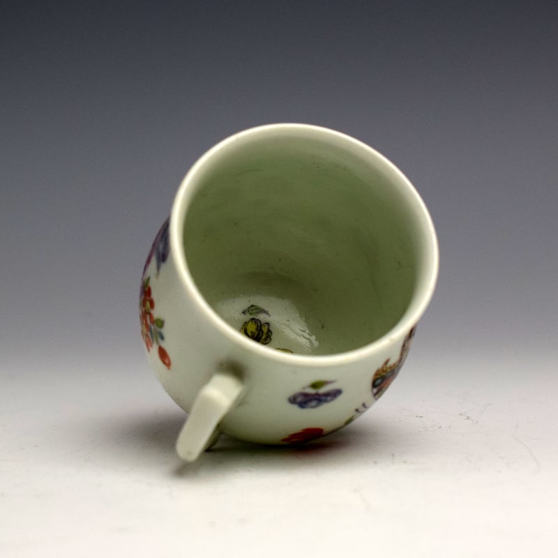 Rare Worcester Rose and Butterfly Pattern Bell-shaped Coffee Cup c1758-60 (4)