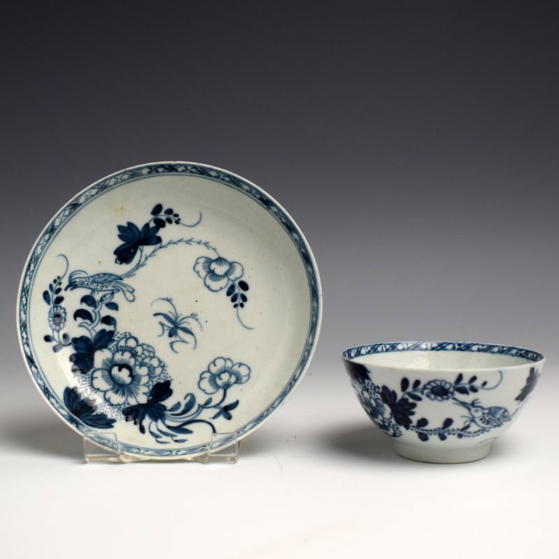 Richard Chaffers Bird on a Branch Pattern Teabowl & Saucer c1760