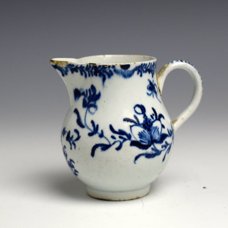 Sparrow Beak Jug of Small Size Painted with Flower Sprays and Insects c1760 (1)