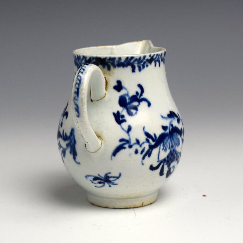 Sparrow Beak Jug of Small Size Painted with Flower Sprays and Insects c1760 (5)