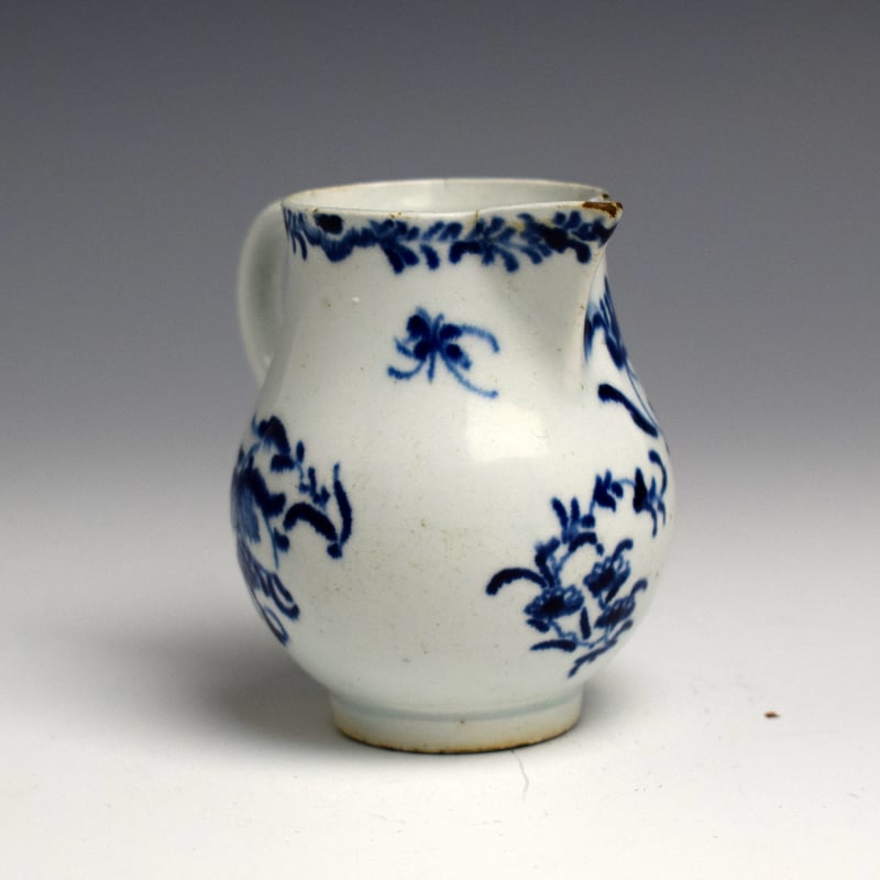 Sparrow Beak Jug of Small Size Painted with Flower Sprays and Insects c1760 (6)