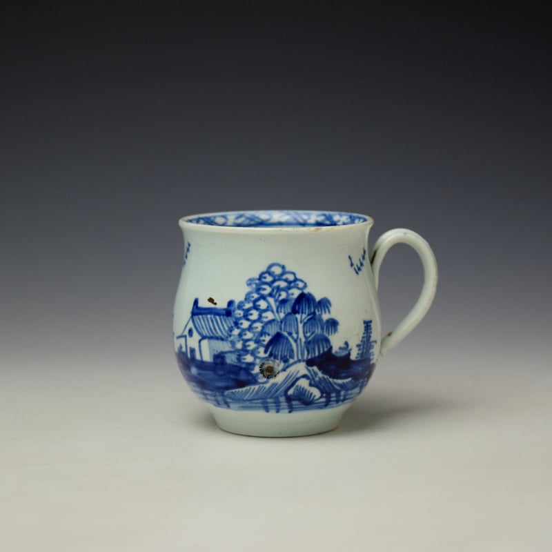 Rare Vauxhall Hut and Blossoming Tree Pattern Bell Shape Coffee Cup c1755-60