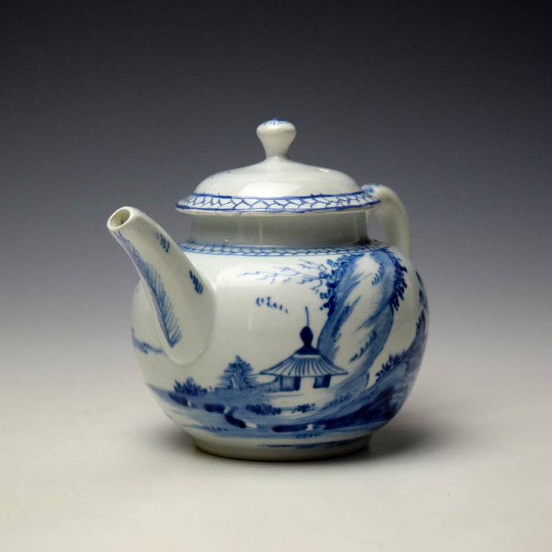 Vauxhall Hut and Rocky Mountain Pattern Small Teapot c1758-62 (2)