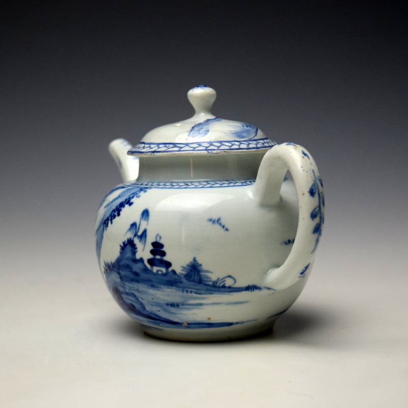 Vauxhall Hut and Rocky Mountain Pattern Small Teapot c1758-62 (6)