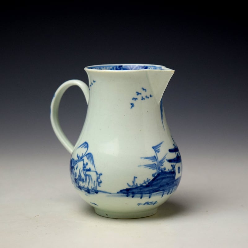 Vauxhall Pagoda Willow and Rock Pattern Sparrow Beak Jug c1756-60 (3)