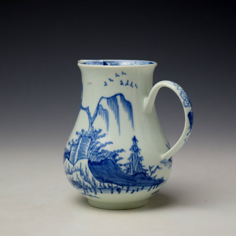 Vauxhall Pagoda Willow and Rock Pattern Sparrow Beak Jug c1756-60 (5)