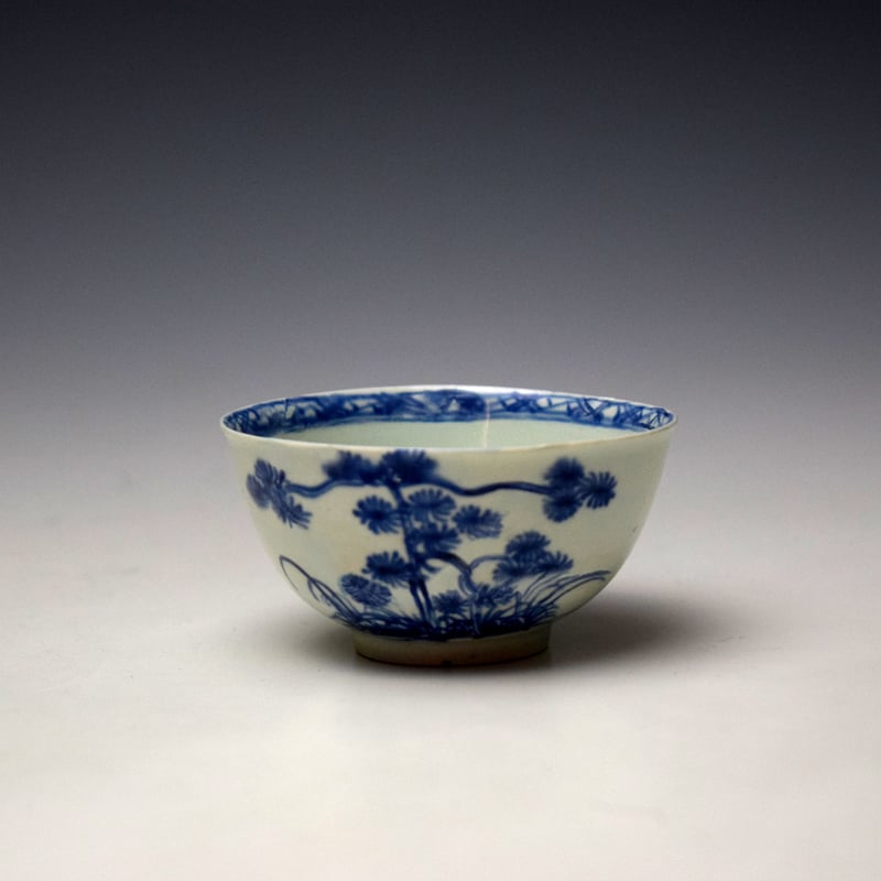 Vauxhall Pine Trees Pattern Teabowl and Saucer c1755 (2)