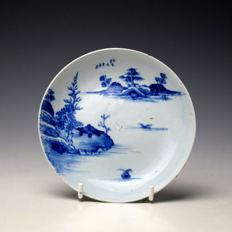 Very Rare Vauxhall Wispy Trees and Rocky Island Pattern Saucer c1755.58
