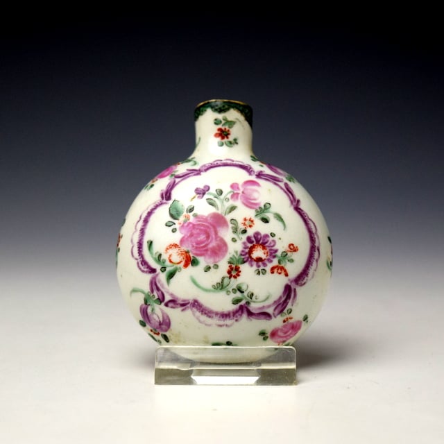 Very Rare Lowestoft John Butcher Miniature Flask or Scent Bottle c1790 (2)