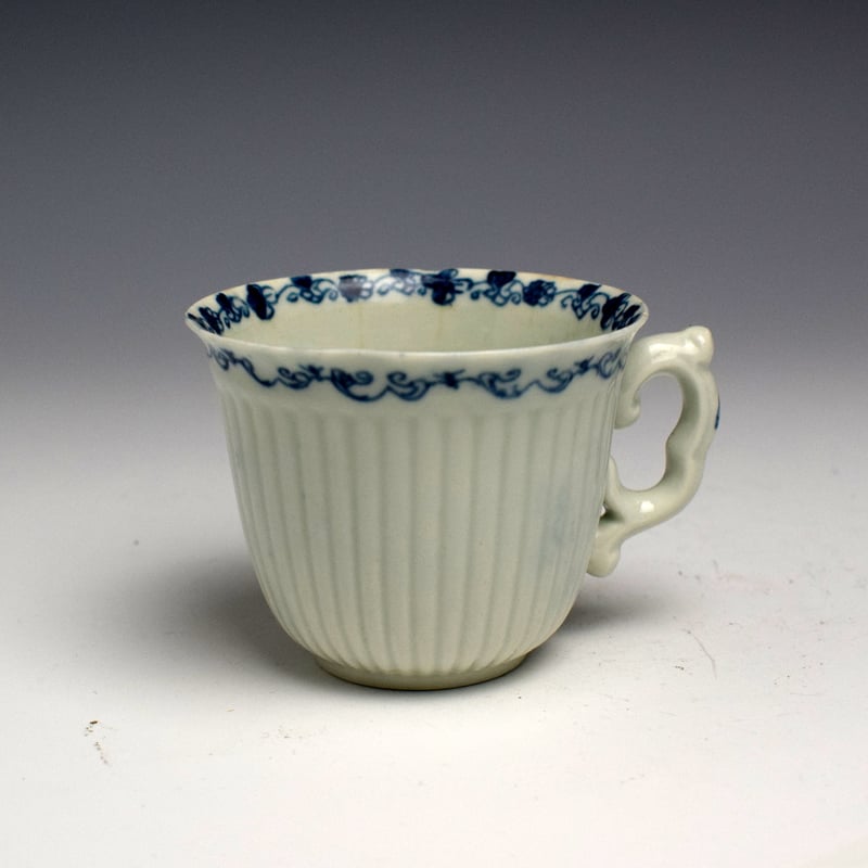 Very Rare Worcester Reeded Teaware Centre Pattern Coffee Cup & Saucer c1754 (2)
