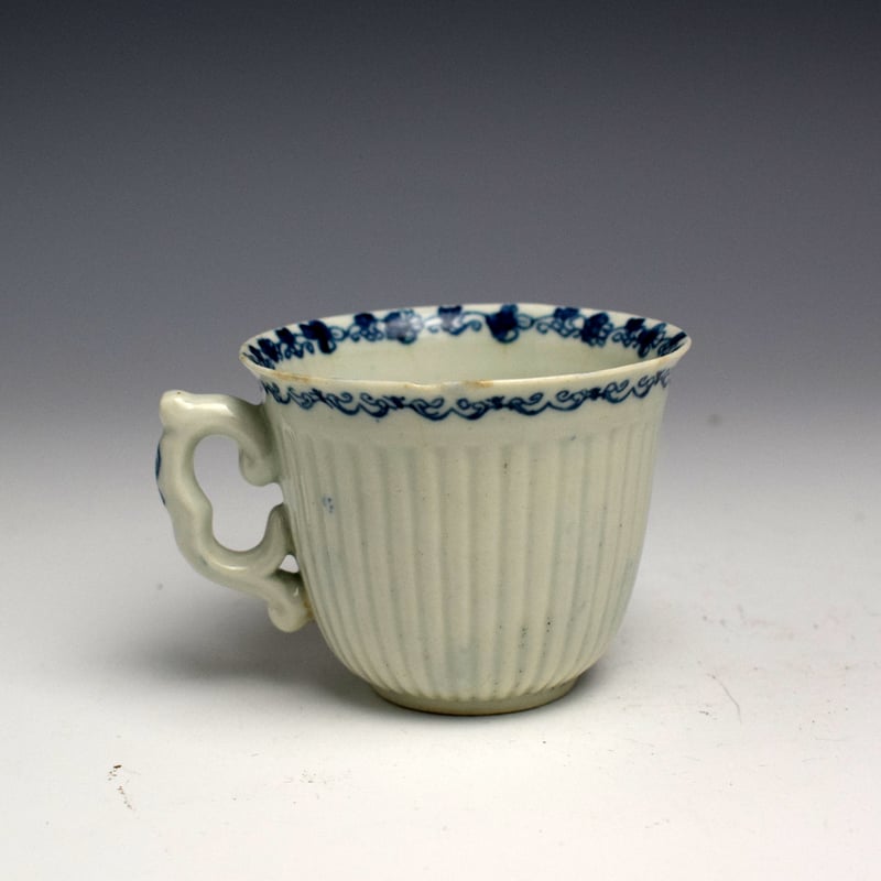 Very Rare Worcester Reeded Teaware Centre Pattern Coffee Cup & Saucer c1754 (4)