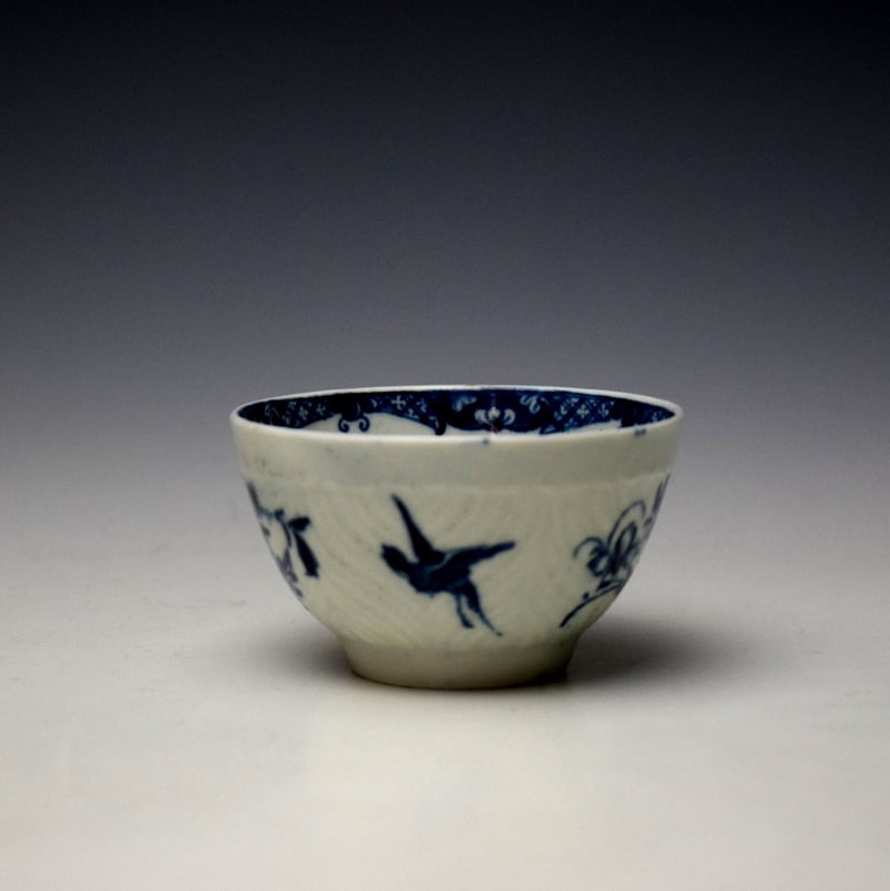 Woecester Feather Mould Birds Pattern Teabowl and Saucer c1760-65 (2)