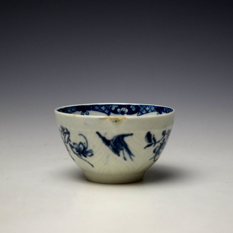 Woecester Feather Mould Birds Pattern Teabowl and Saucer c1760-65 (4)