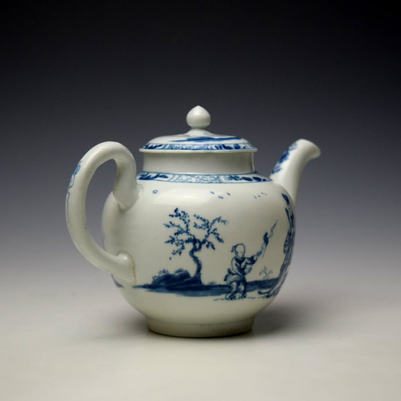 Worcester A Walk in the Garden Pattern Teapot and Cover c1755-60 (5)