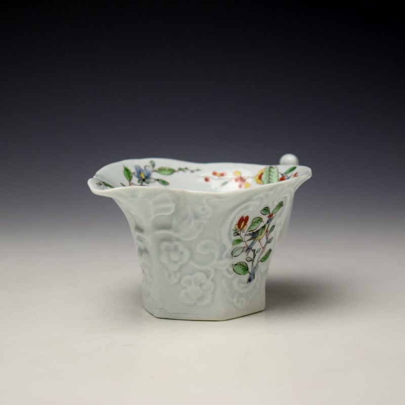 Worcester Bird and Floral Sprays Pattern Moulded Hexagonal Creamboat c1753-54 (2)