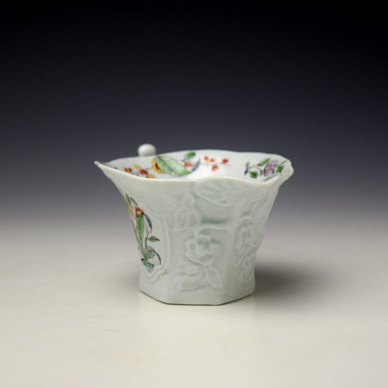 Worcester Bird and Floral Sprays Pattern Moulded Hexagonal Creamboat c1753-54 (3)