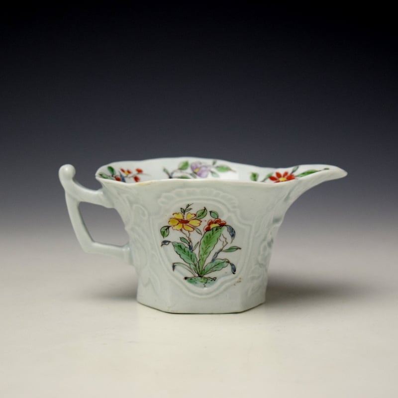 Worcester Bird and Floral Sprays Pattern Moulded Hexagonal Creamboat c1753-54 (4)