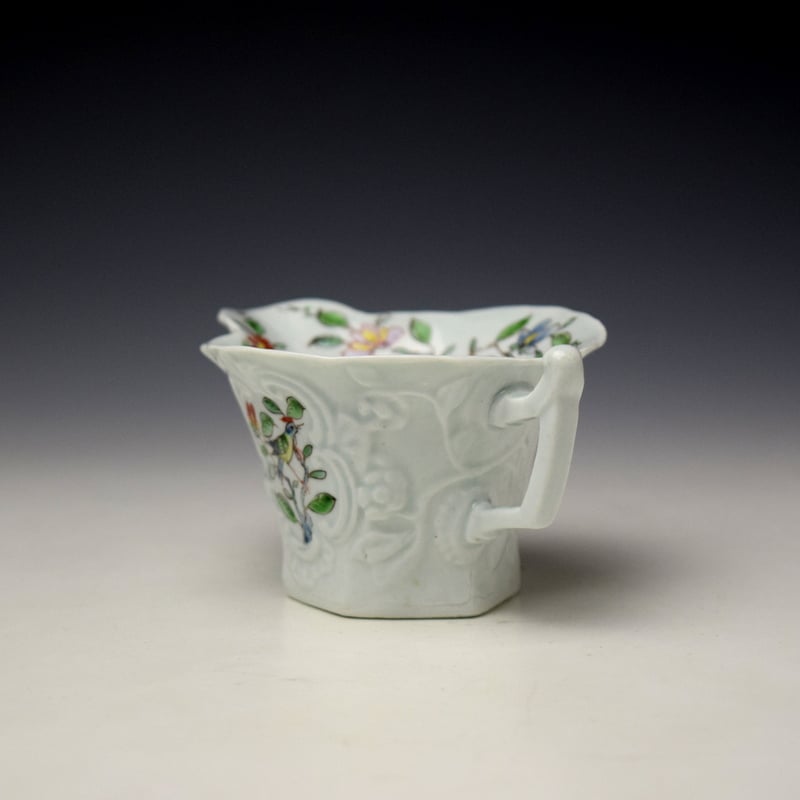 Worcester Bird and Floral Sprays Pattern Moulded Hexagonal Creamboat c1753-54 (6)