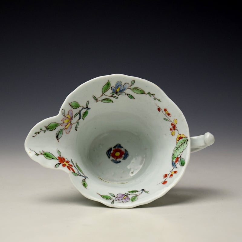 Worcester Bird and Floral Sprays Pattern Moulded Hexagonal Creamboat c1753-54 (7)
