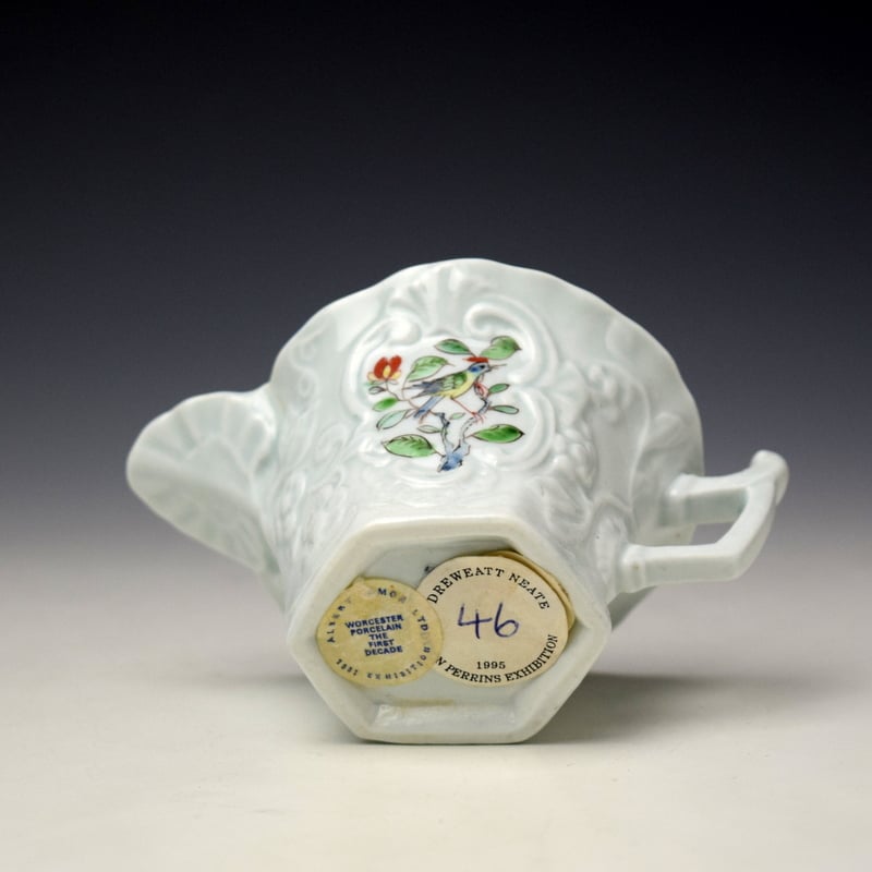 Worcester Bird and Floral Sprays Pattern Moulded Hexagonal Creamboat c1753-54 (8)